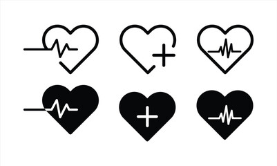 Heart icons isolated vector signs. Collection of vector heartbeats signs or linear icons. Cardiogram heart concept.