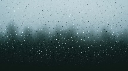 Obraz premium Raindrops on a window with a blurred view of trees in the background on a gloomy day.