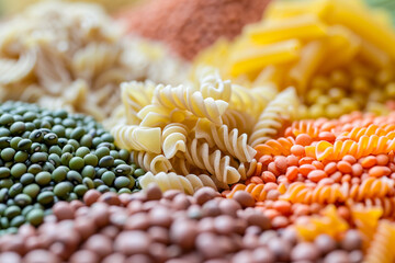 Gluten free pasta made from a diverse range of legumes, including various types of fusilli   