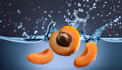 Infuse your creative projects with vibrant energy using this stunning high-resolution photo of a juicy apricot in a powerful liquid explosion. Captured with precision in a professional studio setup