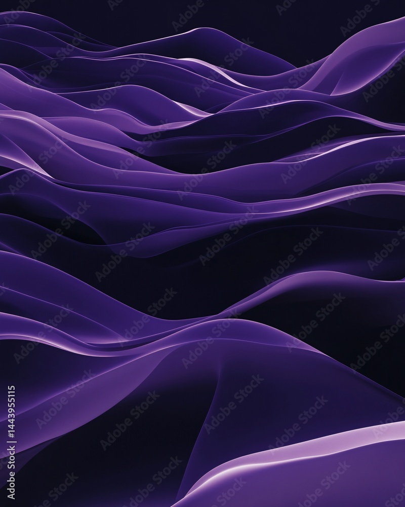 Poster subtle curves of a deep purple fluid material waves and undulations in a gradient abstract design ba