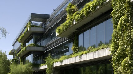 Contemporary ESG-Certified Building with Vertical Gardens and Greenery
