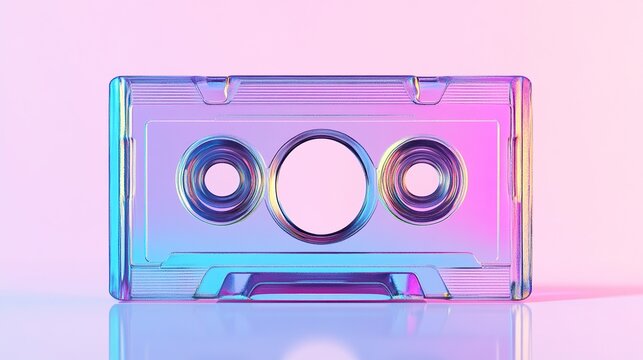 Holographic cassette tape on pink background.