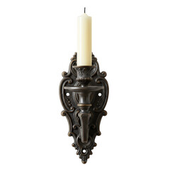 Ornate Bronze Wall Sconce with Candle, Isolated