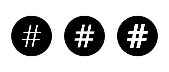 Hashtag icon set on black circle. Social media keyword sign symbol