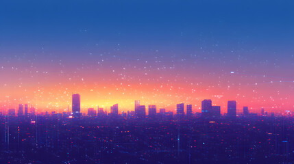 Fototapeta premium city, skyline, sunset, cityscape, silhouette, sky, architecture, building, buildings, urban, night, sun, vector, sunrise, downtown, skyscraper, travel, dusk, skyscrapers, morning, town, evening, cloud