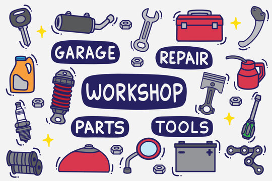 set of workshop doodle with color good for background, wallpaper, element design, icon, etc	