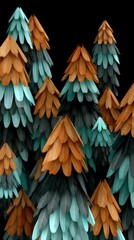 Obraz premium Abstract Feather Trees Teal Copper Nature Art Forest 8K Modern Design