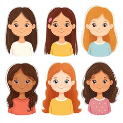 Six Adorable Girls Portraits Diverse Hair, Happy Smiles, and Sweet Expressions