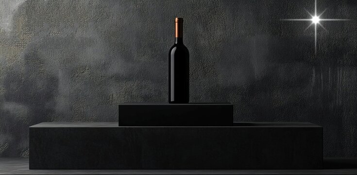 Wine bottle presentation mockup on a podium, ideal for advertising, announcements, wineries, vineyards.