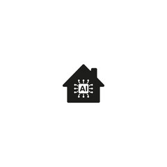 Black house icon with artificial intelligence symbol in the center, ideal to represent smart homes, home automation and advanced technology in residential environments.