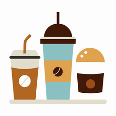 Set of coffee drinks vector on white background.