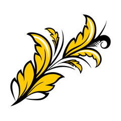 A vector silhouette icon set featuring including roses and lilies. Isolated beautiful floral ornament in vintage style on a transparent background. Black and yellow silhouette of a lily flower.
