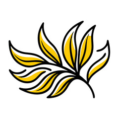 A vector silhouette icon set featuring including roses and lilies. Isolated beautiful floral ornament in vintage style on a transparent background. Black and yellow silhouette of a lily flower.
