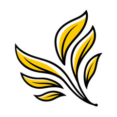 A vector silhouette icon set featuring including roses and lilies. Isolated beautiful floral ornament in vintage style on a transparent background. Black and yellow silhouette of a lily flower.
