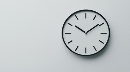 Minimalist wall clock with black frame and simple hour markers on a light gray background.