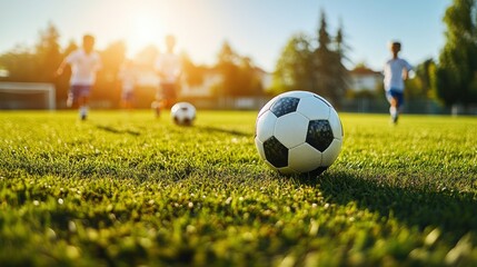 Obraz premium Young soccer players on field