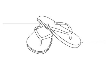 Continuous one line drawing of Flip flops. Single line drawing illustration of flip-flops sandals on the beach. Summer beach concept vector art. Doodle line illustration.