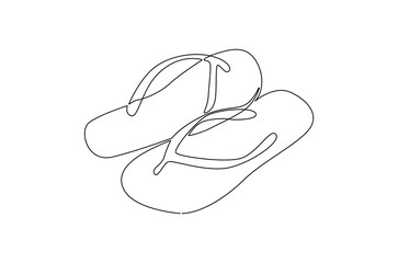 Continuous one line drawing of Flip flops. Single line drawing illustration of flip-flops sandals on the beach. Summer beach concept vector art. Doodle line illustration.