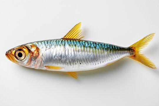 Mackerel fish displayed in photo-realistic detail with vibrant colors. Set against a white background highlighting freshness and quality. Concept of culinary arts, seafood markets, health food