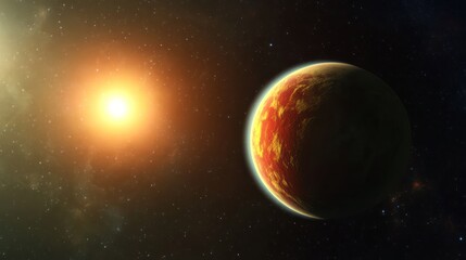 Obraz premium Cosmic Vista: A Distant Exoplanet Bathed in the Light of a Far-Off Star