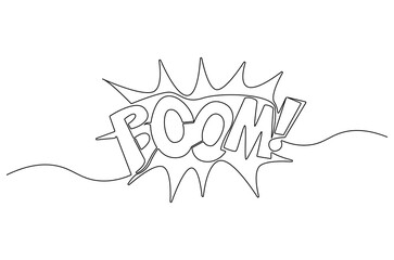 Continuous one line drawing of Boom icon. Single line drawing illustration of Boom speech bubble. Banner symbol concept vector art. Doodle line illustration.