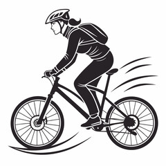 Fototapeta premium Black and white vector illustration of a cyclist riding a road bicycle on a white background