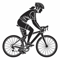 Naklejka premium Silhouette of a cyclist riding a road bike with a backpack representing healthy lifestyle and adventure