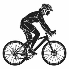 Naklejka premium Silhouette illustration of a cyclist riding a mountain bike depicting speed and endurance on a white background
