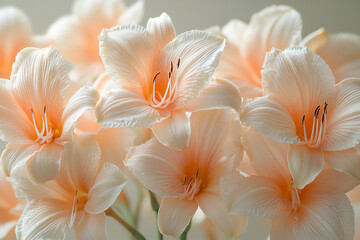 Fototapeta premium name : serene pale orange daylily wall, elegant macro trumpets,