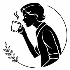 Silhouette Of Woman Drinking Coffee In A Floral Frame Design