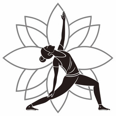 Woman Practicing Yoga Pose With Lotus Flower Background Silhouette Illustration