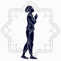 Woman In Turban Praying With Ornamental Background Spiritual Contemplation Illustration