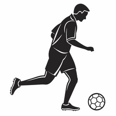 Silhouette Of A Soccer Player Dribbling The Ball In Action
