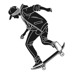 Vector Illustration Of A Stylish Skateboarder Silhouette In Trendy Streetwear © Adobe 