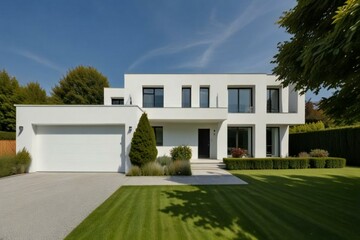 white house in the middle of the garden