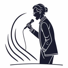 Singer Performing With Microphone And Sound Waves Minimalist Vector Illustration