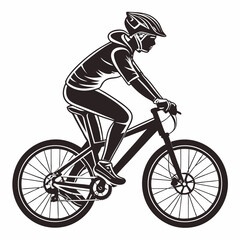 Naklejka premium Monochrome Image Of Woman Riding A Mountain Bike With Helmet