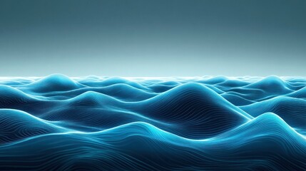 Digital wavescape of luminous, undulating lines.