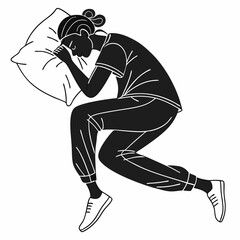Woman Sleeping In Fetal Position Vector Illustration Black And White