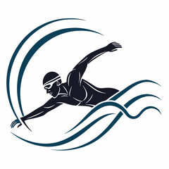 Swimmer Illustration In Motion Water Wave Design Concept Graphic Template