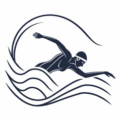 Swimmer Vector Illustration Swimming In Water With Artistic Wave Design Element