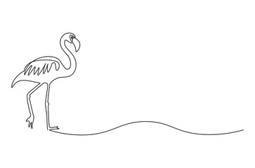 Naklejka premium Continuous one line drawing of Walking flamingo. Single line drawing illustration of Flamingo. Flamingo bird or wildlife concept vector art. Doodle line illustration.