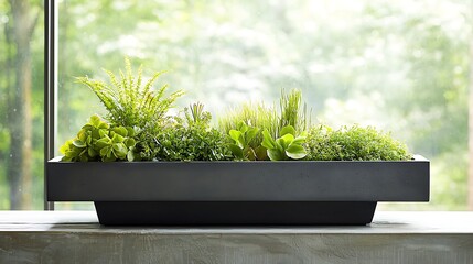 Modern planter with assorted greenery