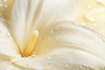 Close-up view of a delicate, pale yellow flower with water droplets.