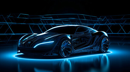 Obraz premium Futuristic Electric Sports Car Concept with Neon Lighting and Sleek Design