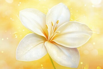 Fototapeta premium Delicate white flower blossom against a golden background.