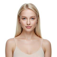 Beautiful Young Blonde Woman with Natural Makeup Portrait Set Isolated on White Background