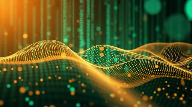 Vibrant Digital Waves with Binary Code and Glowing Particles