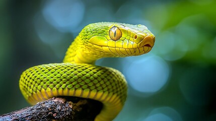 Fototapeta premium Green snake rainforest branch closeup nature wildlife